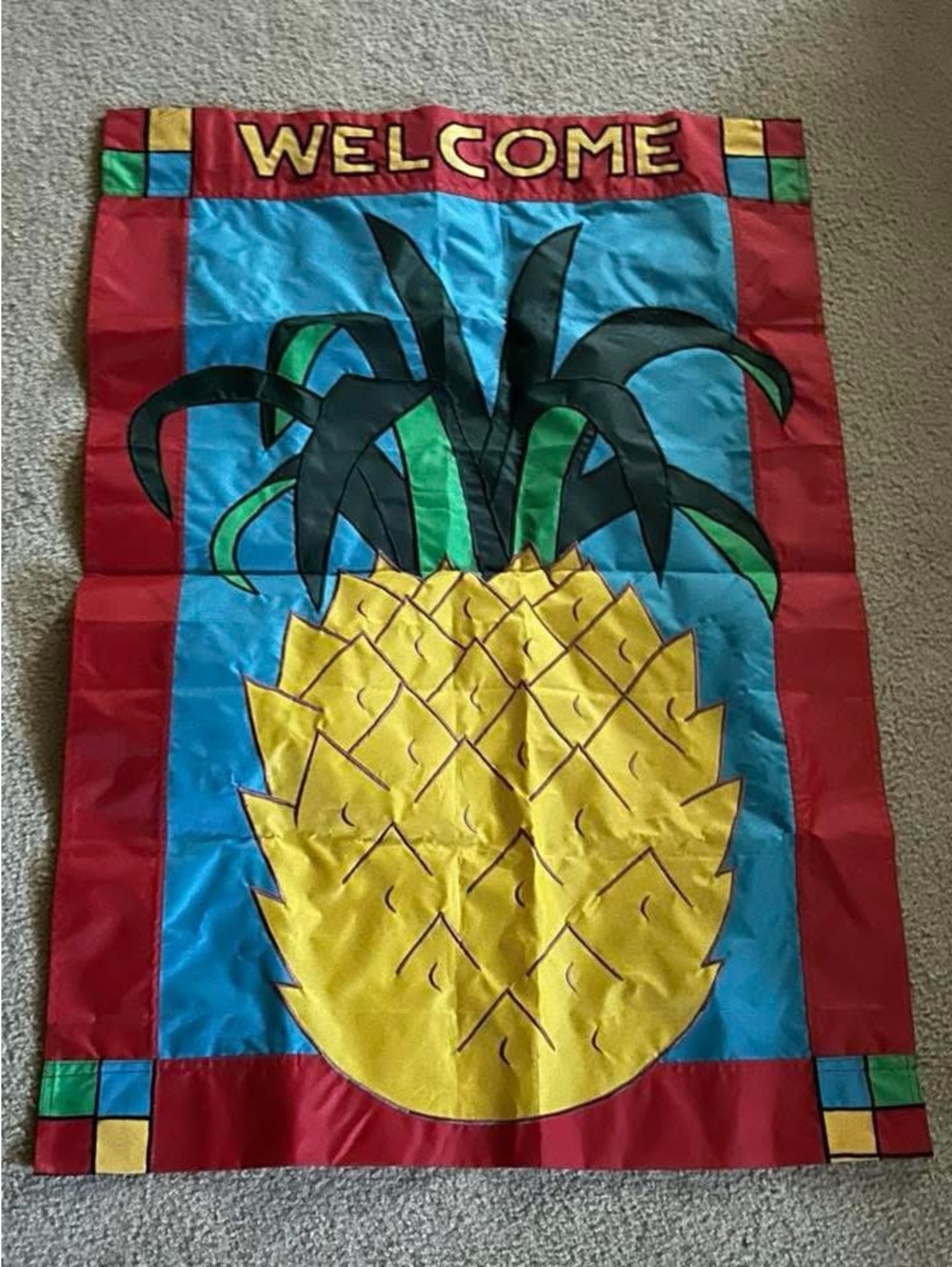 Welcome Pineapple Garden Flag - Bright Yellow & Blue